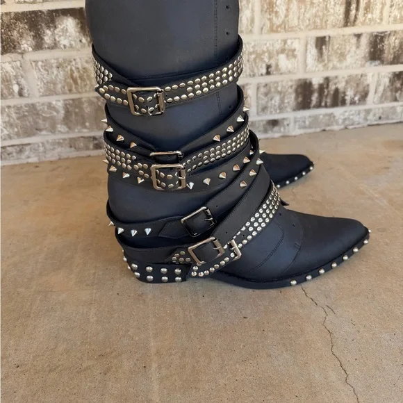 Jeffrey Campbell Free People Sz 12 Black Studded Draco Stud Boots New - Picture 15 of 15